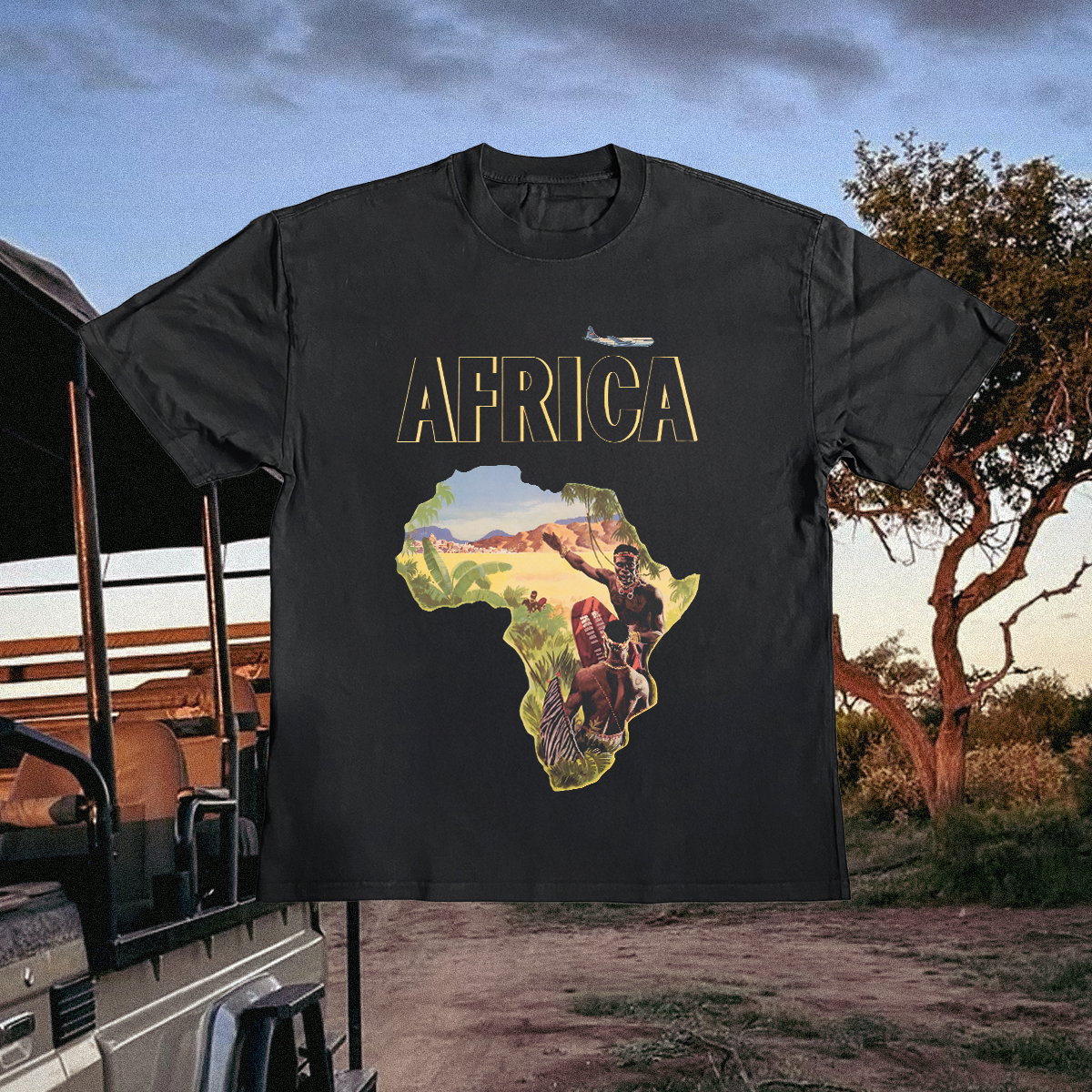 Africa Plane Vintage Black Tee