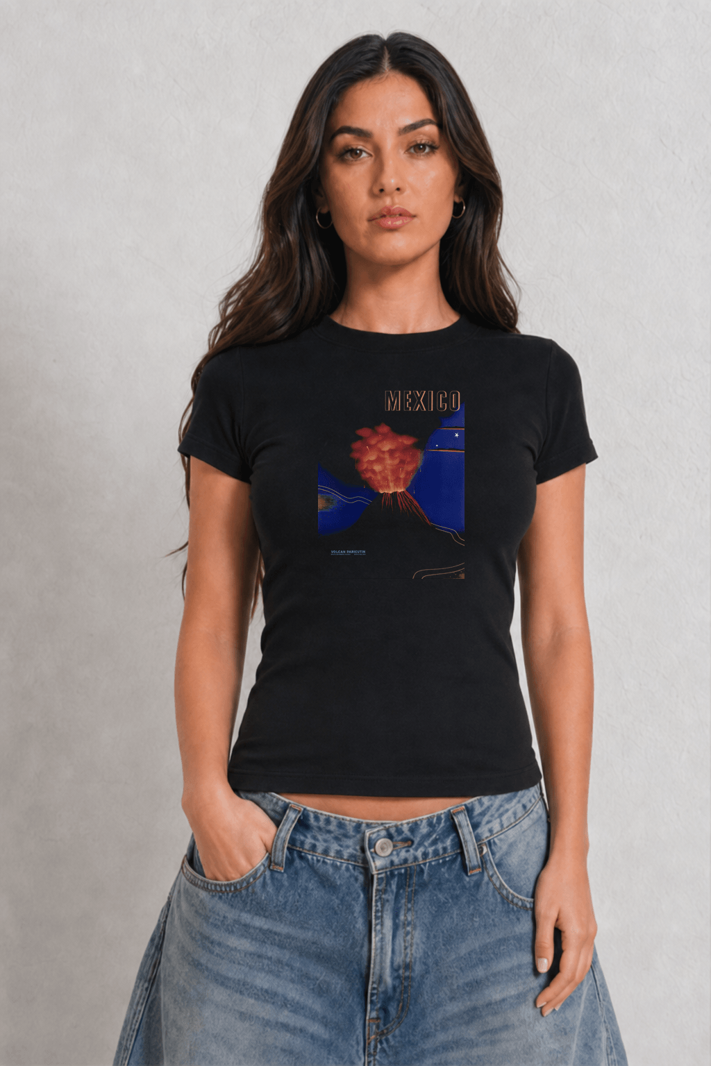Mexico Volcano Womens Black Tee