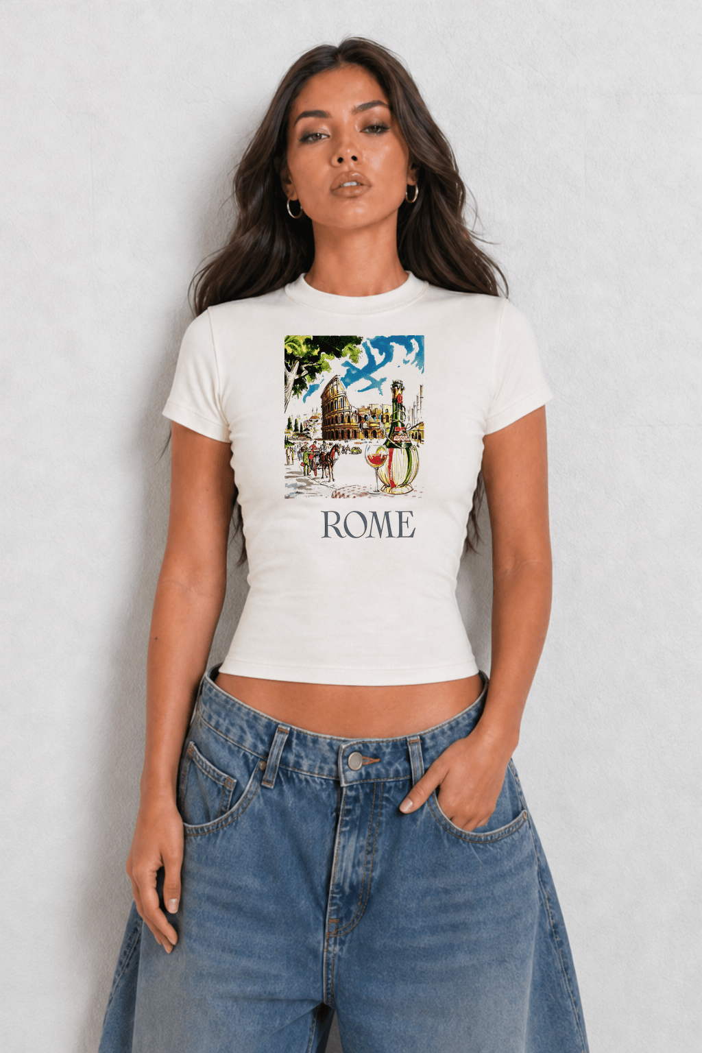 Rome Watercolor Womens White Tee