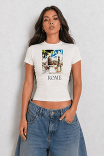 Rome Watercolor Womens White Tee