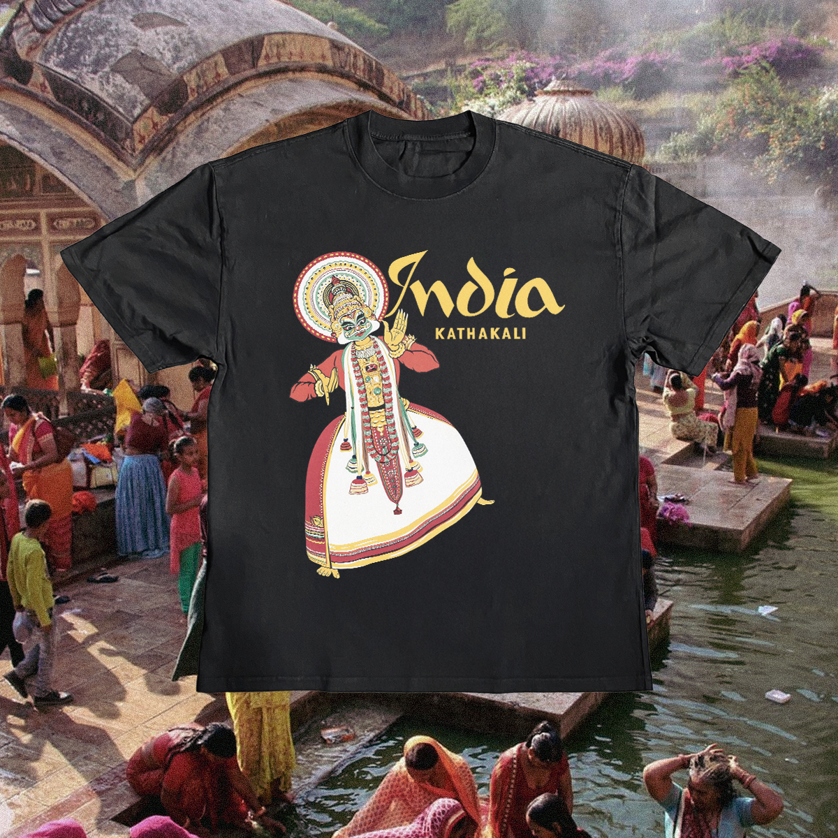 India Kathakali Vintage Black Tee