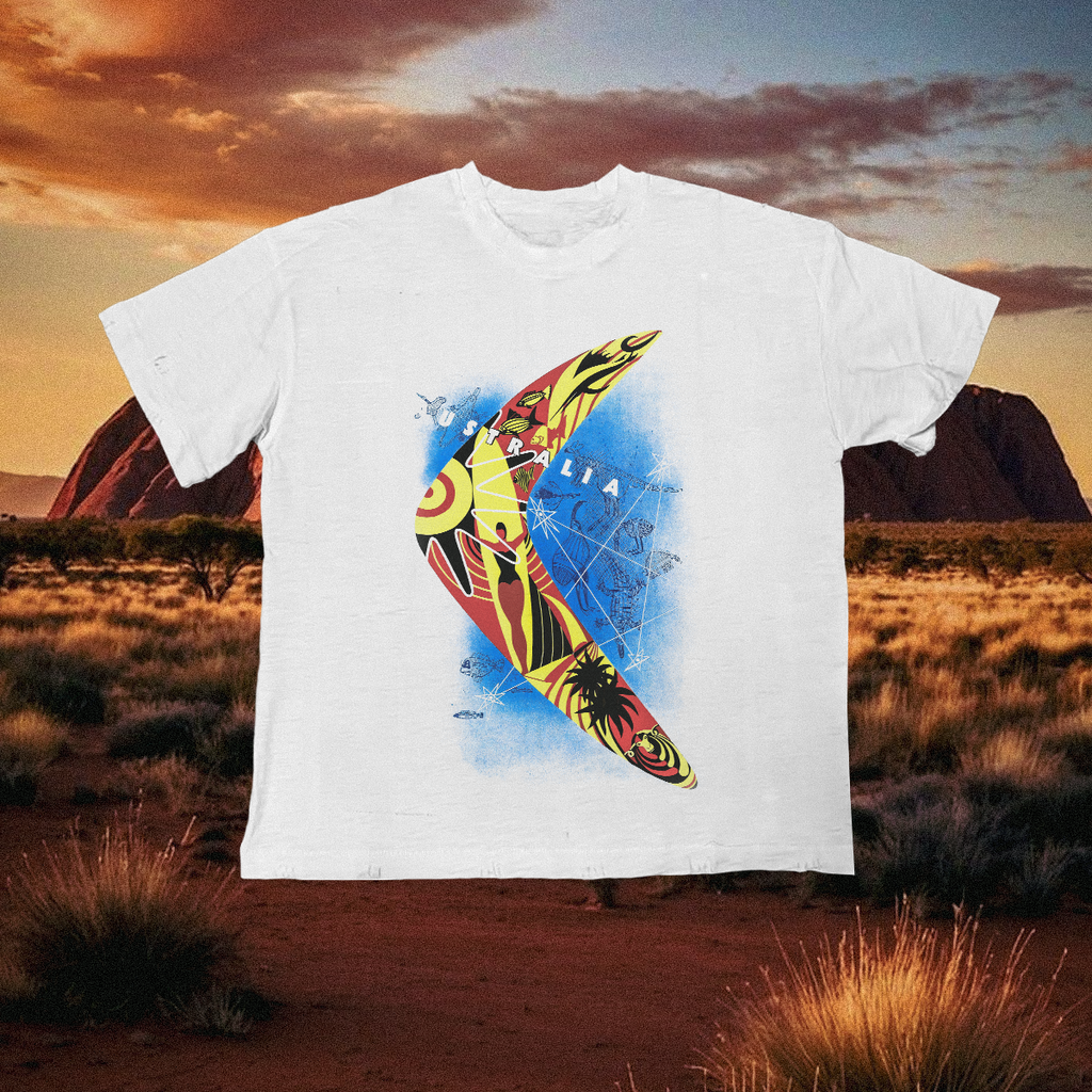 Australia Boomerang Vintage White Tee