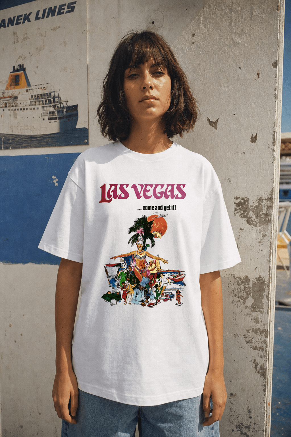 Vegas Come And Get It Vintage White Tee lifestyle product image