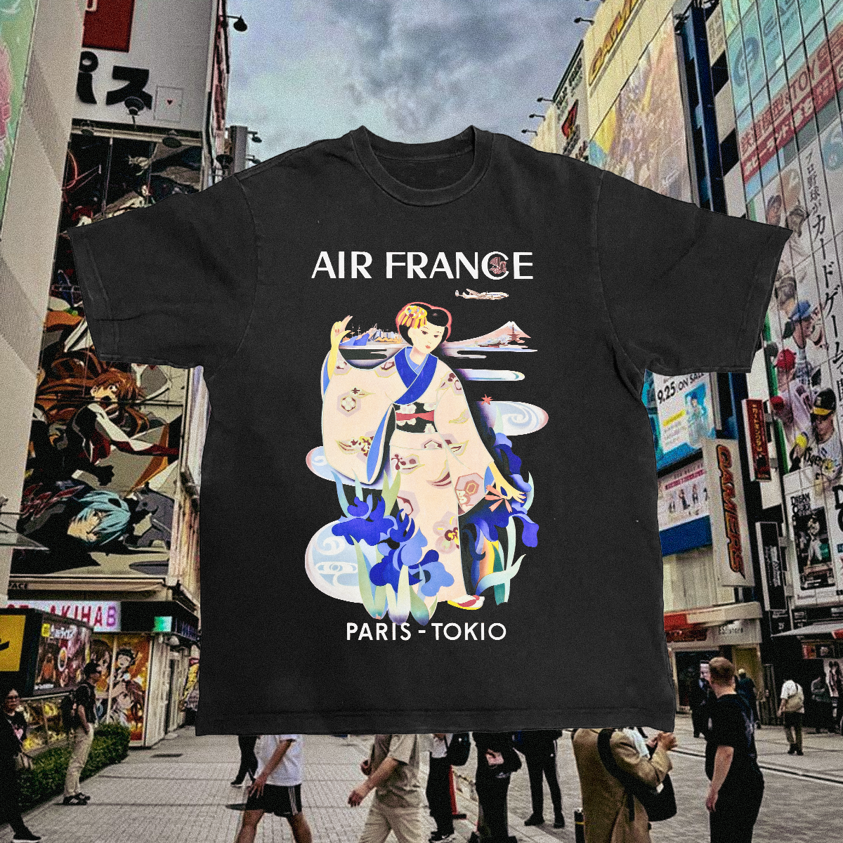 Air France Tokyo Vintage Black Tee