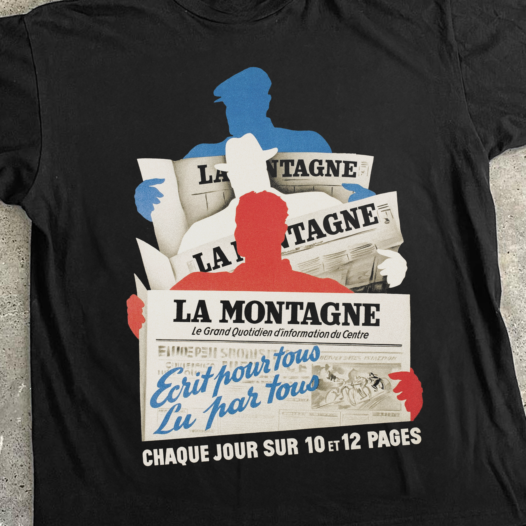 'LA MONTAGE' FRENCH NEWSPAPER WASHED BLACK TEE