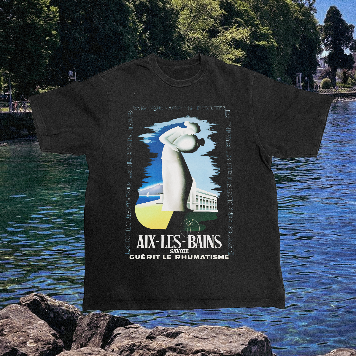 Aix Les Baines Vintage Black Tee