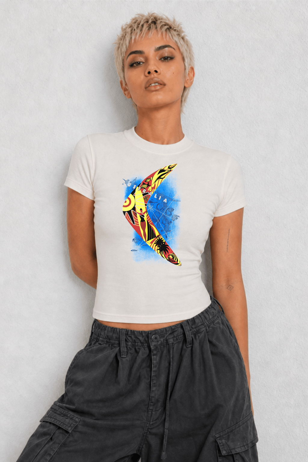 Australia Boomerang Womens White Tee