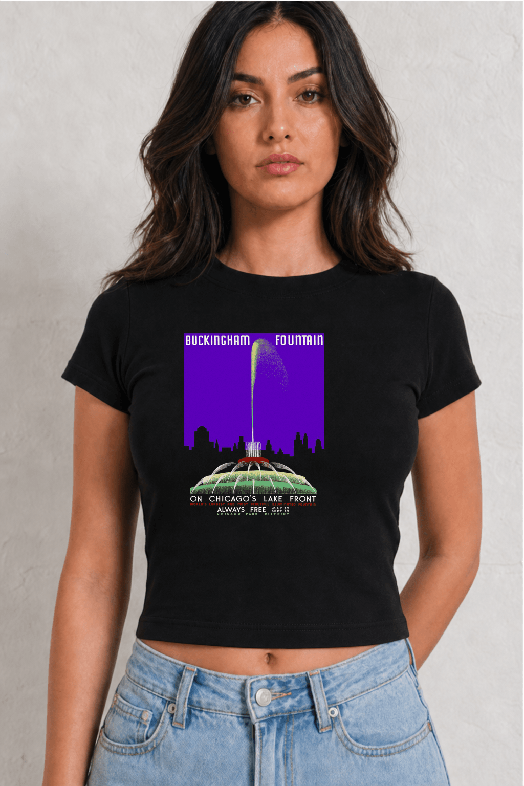 Buckingham Fountain Womens Black Tee
