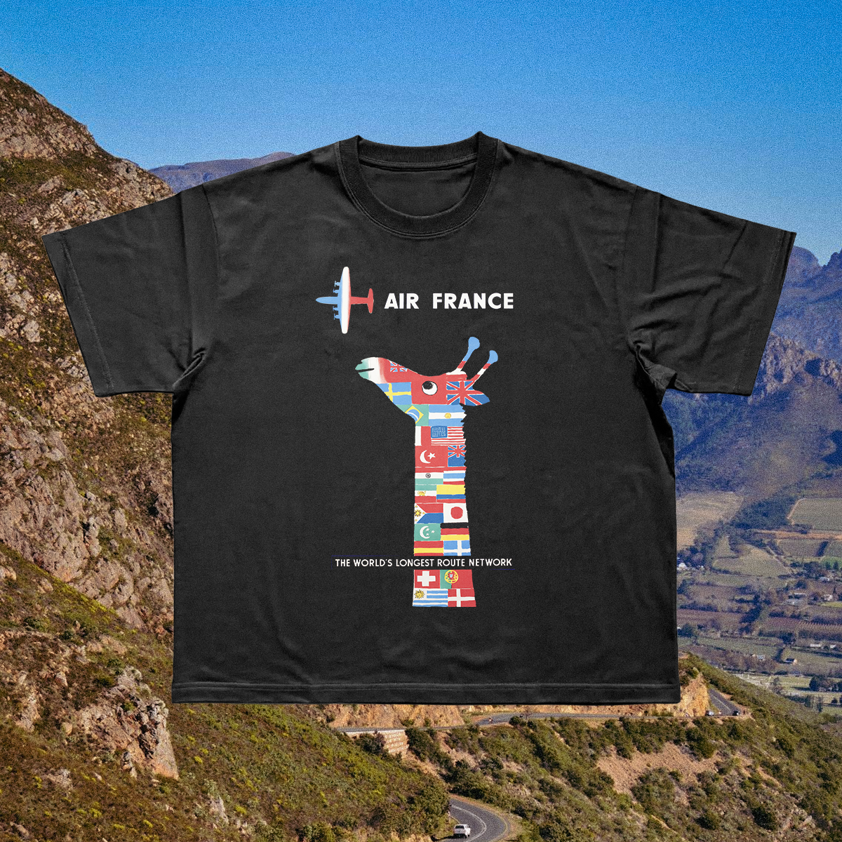 Air France Giraffe Vintage Black Tee