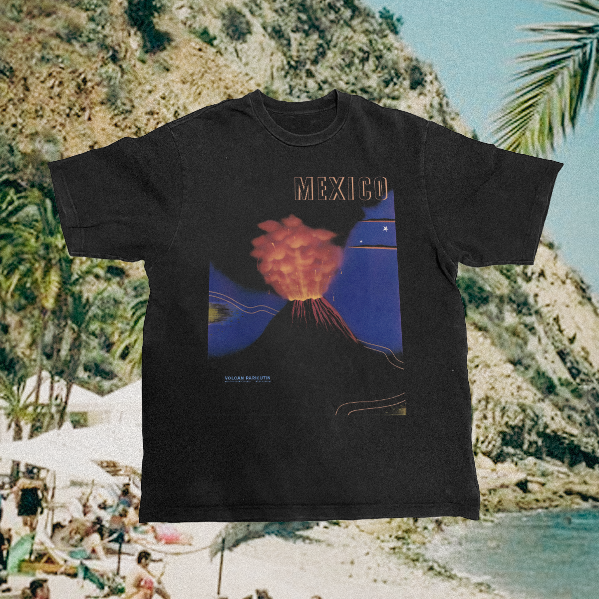 Mexico Volcano Vintage Black Tee