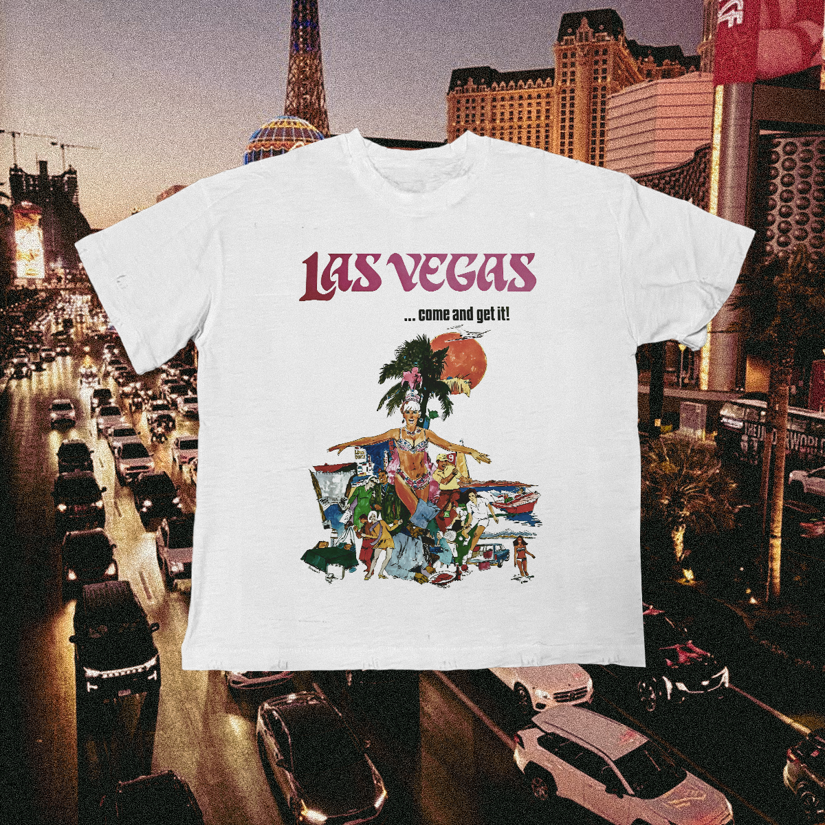 Vegas Come And Get It Vintage White Tee