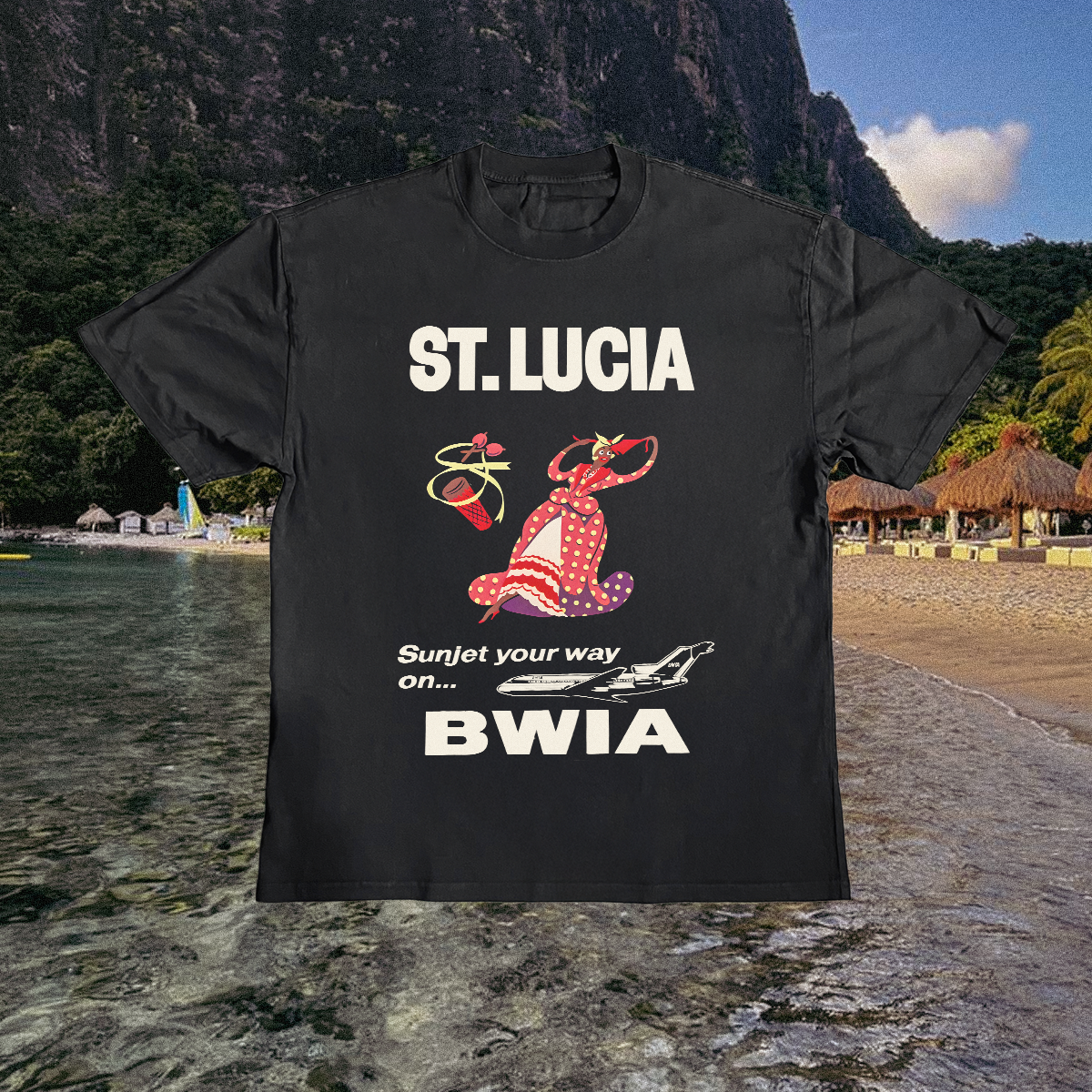 St. Lucia Vintage Black Tee