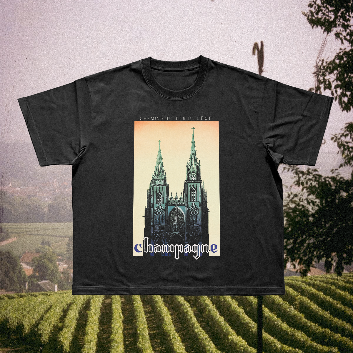 Champagne Vintage Black Tee