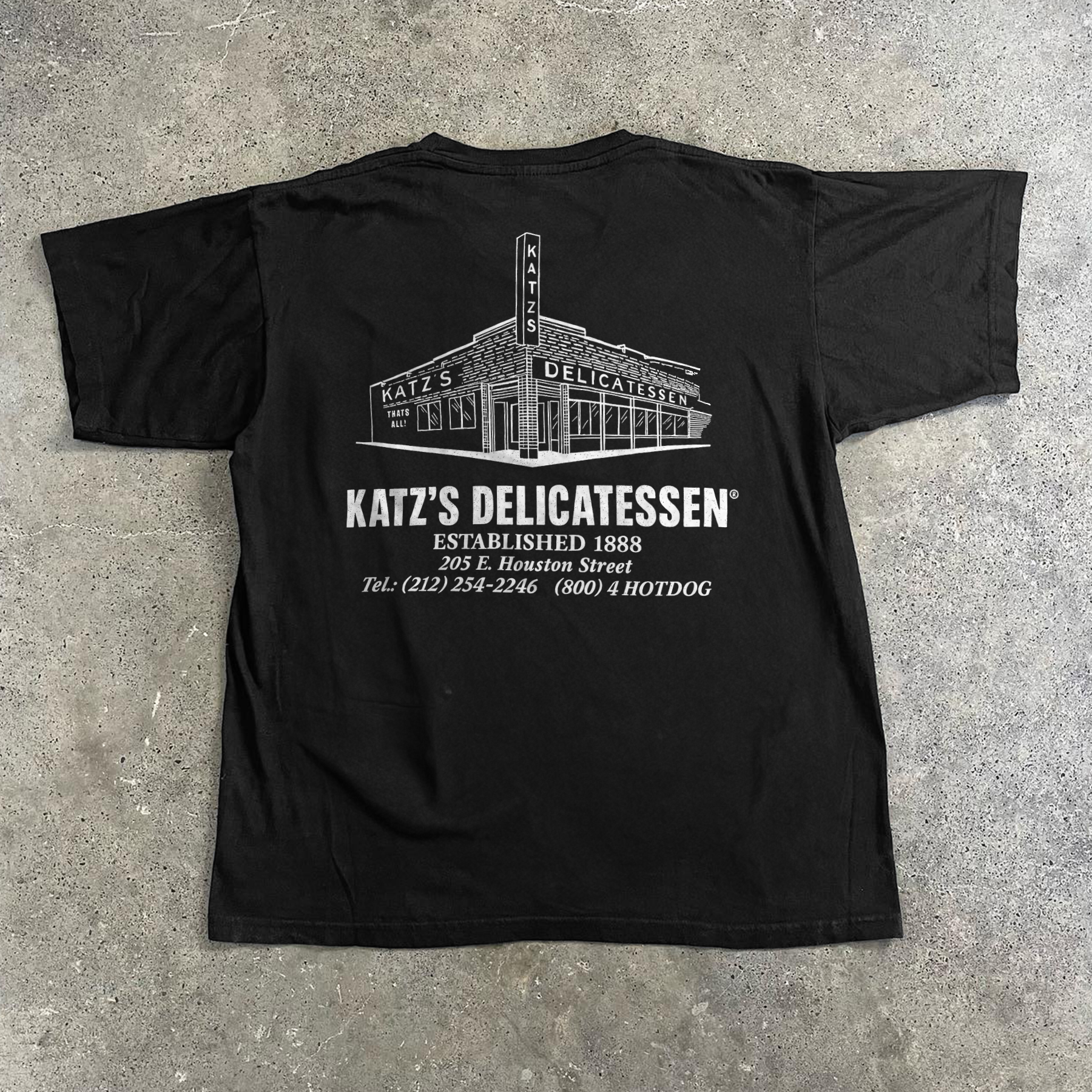 KATZ'S DELI 'PHONE NUMBER' BLACK WASHED T-SHIRT