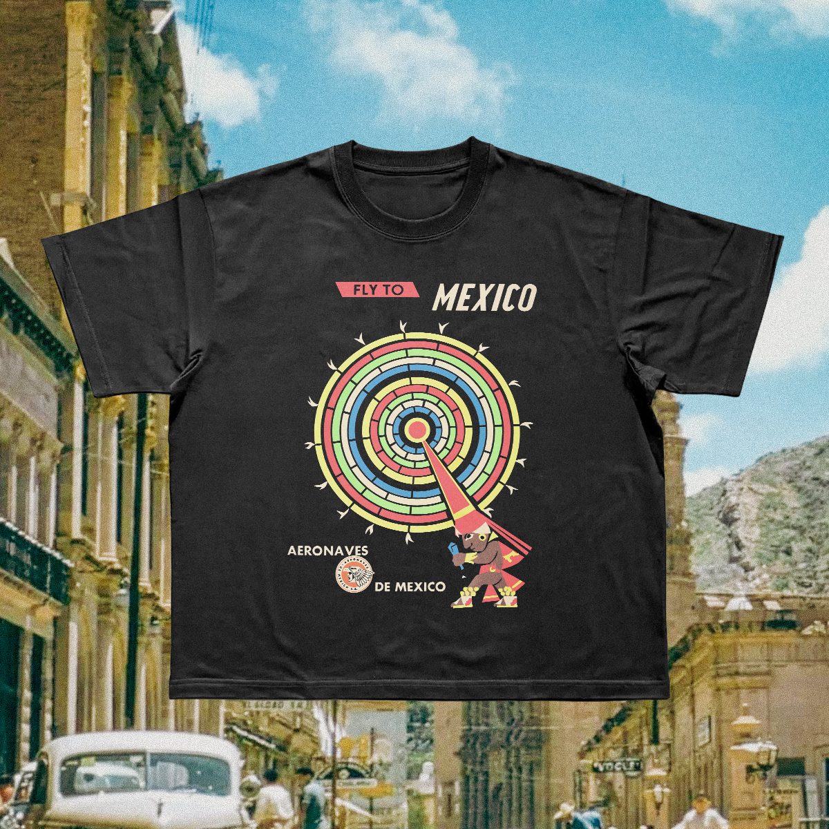 Fly To Mexico Vintage Black Tee