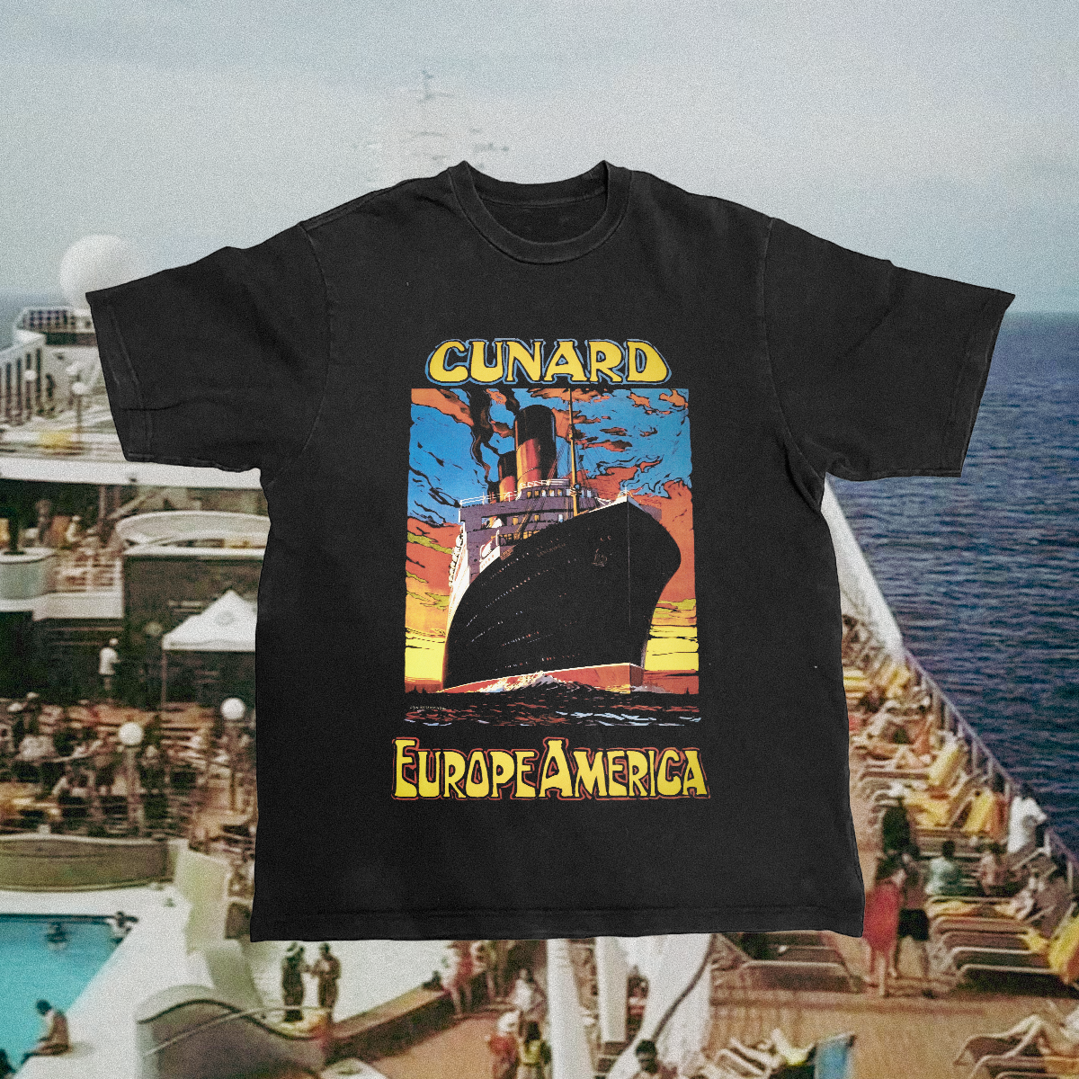 Cunard Euro America Vintage Black Tee