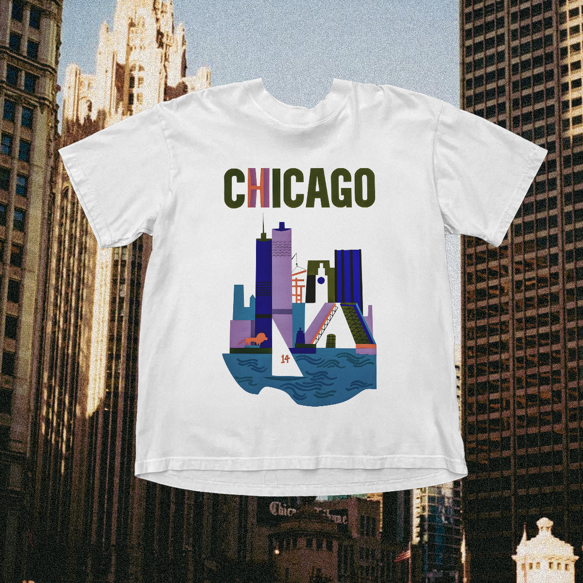 Chicago Skyline Vintage White Tee