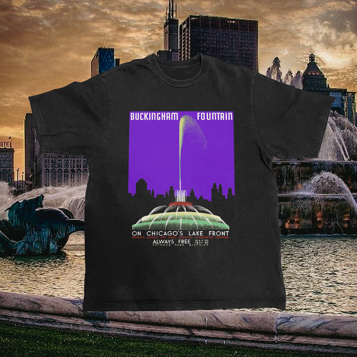 Buckingham Fountain Vintage Black Tee