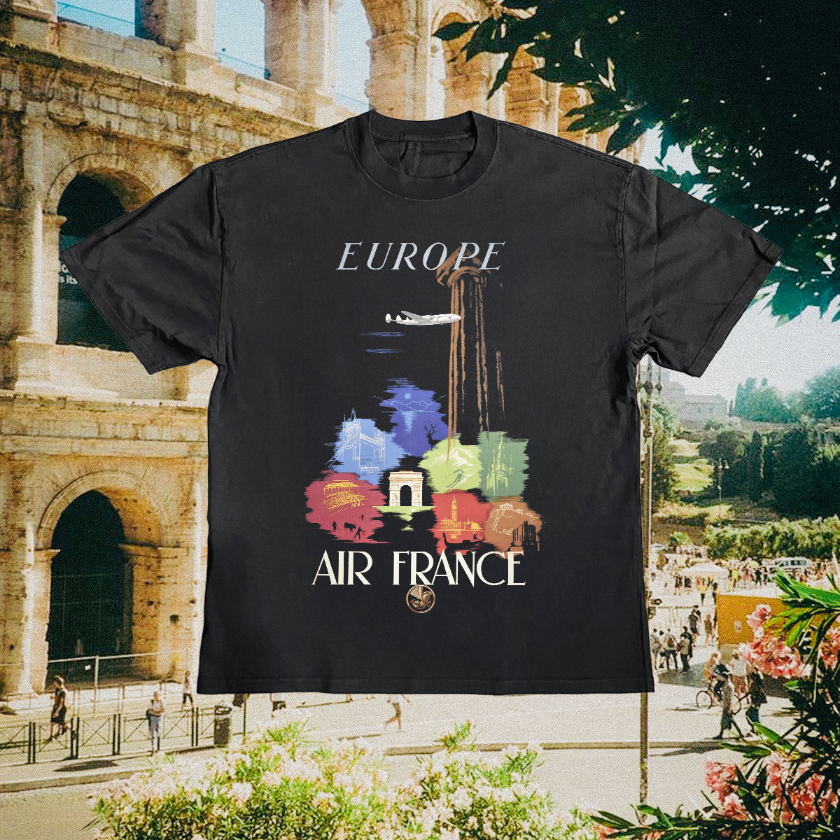 Euro Air France Vintage Black Tee