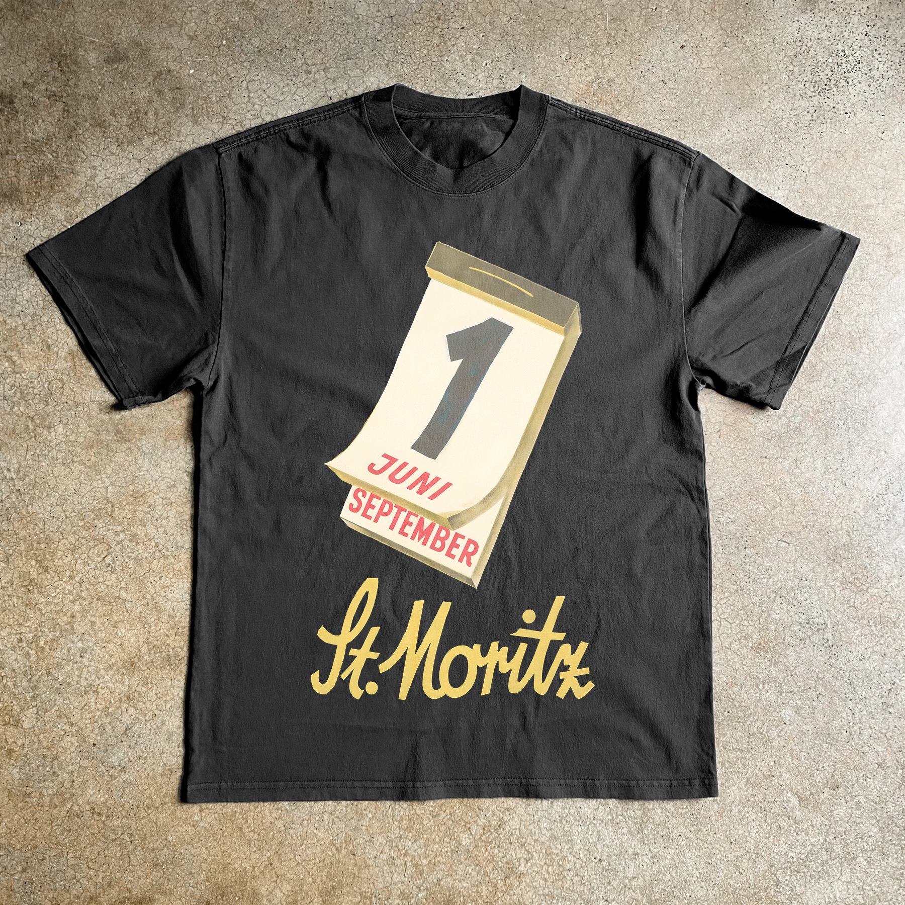 'ST MORTIZ' CALENDAR BLACK TEE