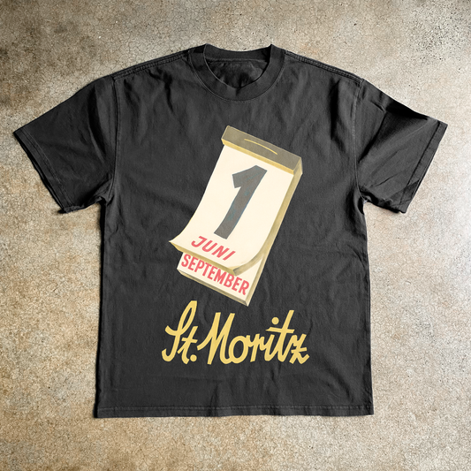 'ST MORTIZ' CALENDAR BLACK TEE
