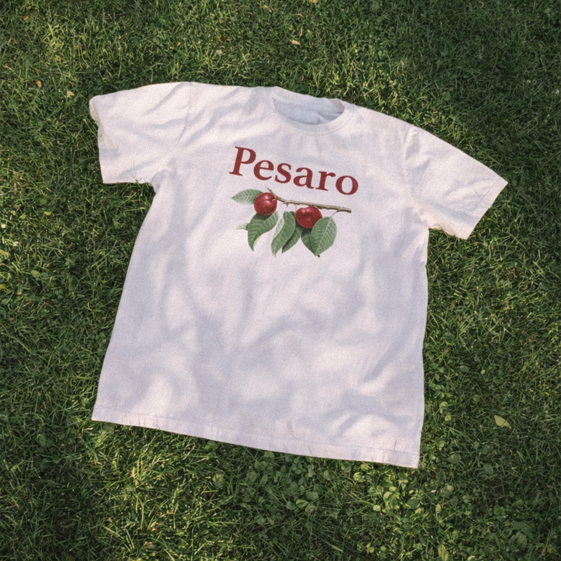 Pesaro Italy 'Plum Branch' Vintage Washed White Tee