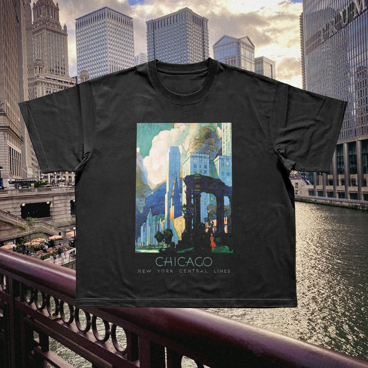 Chicago Central Lines Vintage Black Tee