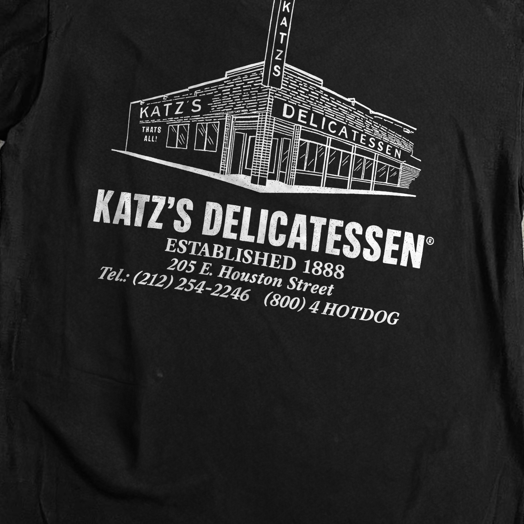 KATZ'S DELI 'PHONE NUMBER' BLACK WASHED T-SHIRT