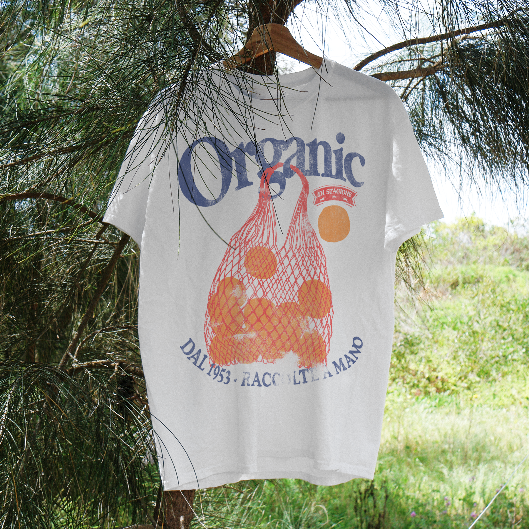 Organic 'Calabria Oranges' Vintage White Tee