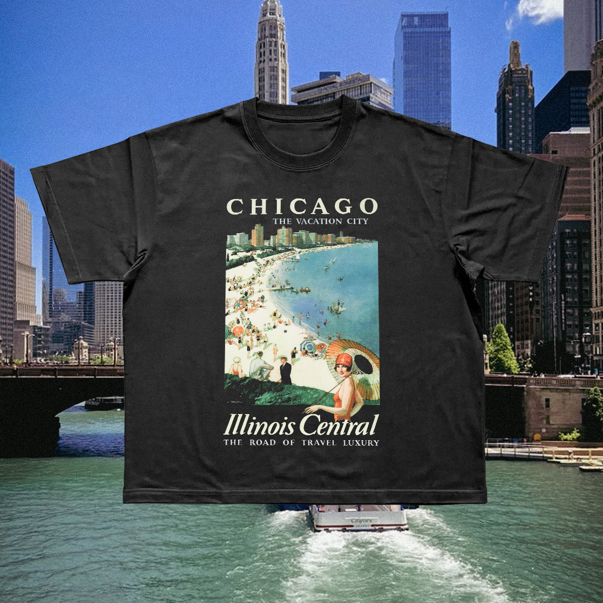 Chicago Vacation City Vintage Black Tee