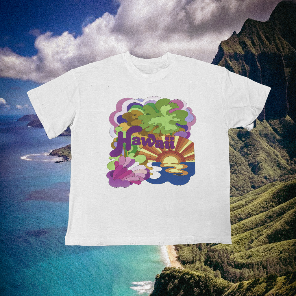 Hawaii Trippy Vintage White Tee