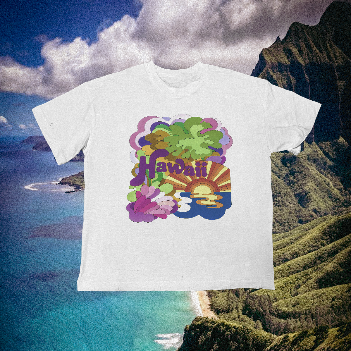 Hawaii Trippy Vintage White Tee